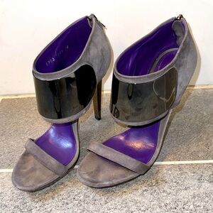 Sergio Rossi Women's Grey Suede & Purple Reflective Detail Court Shoes Size 38